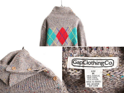 80s OLD GAP タートルネック デザイン ニット セーター メンズ レディース M / 80年代 ヴィンテージ オールド ギャップ アーガイル ネップ