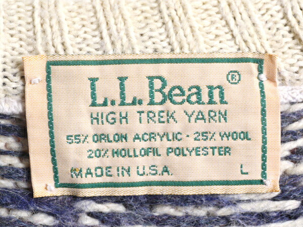 80s USA製 エルエルビーン ノルディック 総柄 ニット セーター レディース L メンズ M 程 古着 80年代 ヴィンテージ LLBEAN ナチュラル 紺