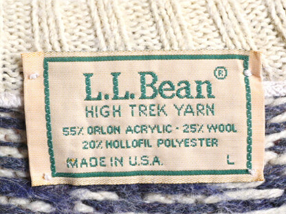 80s USA製 エルエルビーン ノルディック 総柄 ニット セーター レディース L メンズ M 程 古着 80年代 ヴィンテージ LLBEAN ナチュラル 紺
