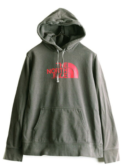 ノースフェイス プリント スウェット フード パーカー レディース L アウトドア The North Face トレーナー プルオーバー 灰 裏起毛 グレー