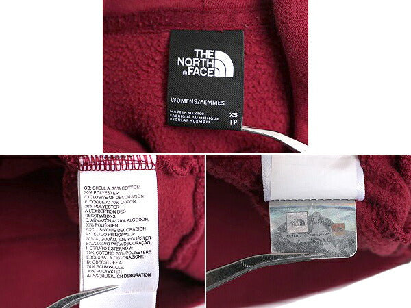 ノースフェイス プリント スウェット フード パーカー レディース XS アウトドア The North Face トレーナー プルオーバー 裏起毛 ボルドー