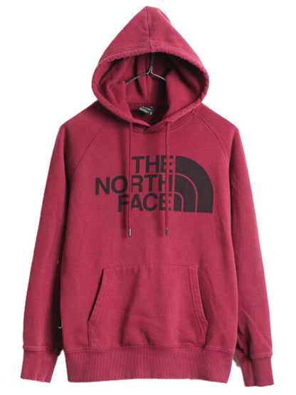 ノースフェイス プリント スウェット フード パーカー レディース XS アウトドア The North Face トレーナー プルオーバー 裏起毛 ボルドー