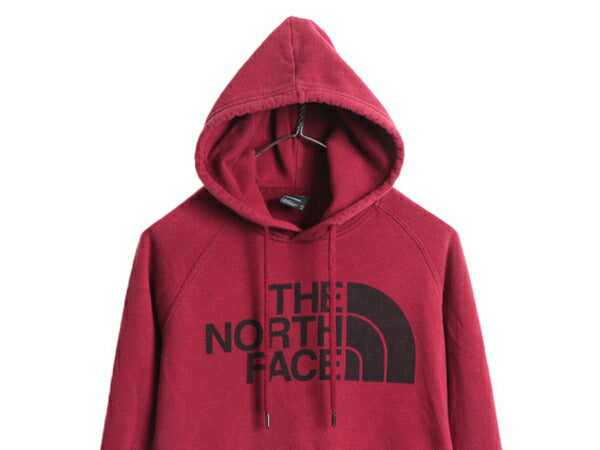 ノースフェイス プリント スウェット フード パーカー レディース XS アウトドア The North Face トレーナー プルオーバー 裏起毛 ボルドー