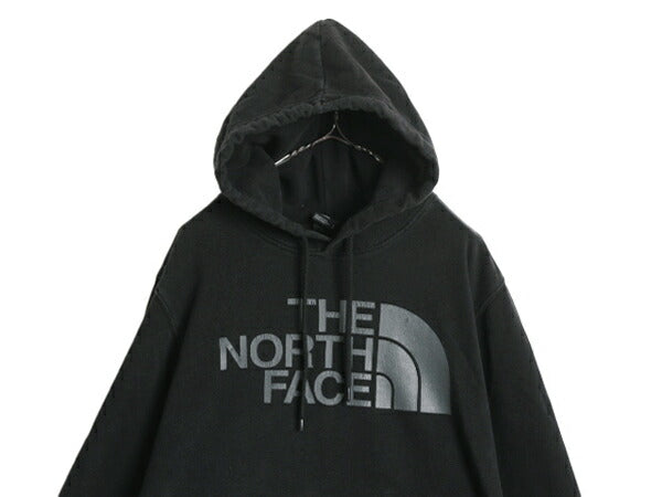 ノースフェイス プリント スウェット フード パーカー メンズ L The North Face アウトドア トレーナー プルオーバー 裏起毛 ブラック 薄手