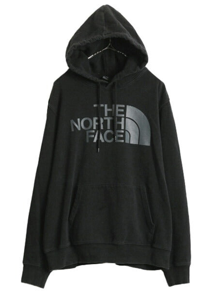 ノースフェイス プリント スウェット フード パーカー メンズ L The North Face アウトドア トレーナー プルオーバー 裏起毛 ブラック 薄手