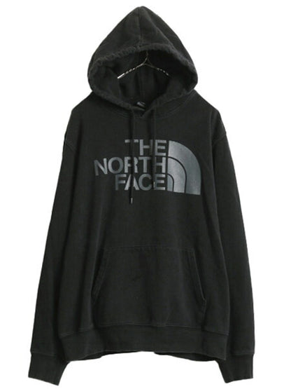 ノースフェイス プリント スウェット フード パーカー メンズ L The North Face アウトドア トレーナー プルオーバー 裏起毛 ブラック 薄手
