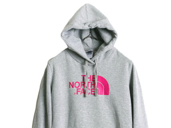 ノースフェイス プリント スウェット フード パーカー レディース S トレーナー The North Face アウトドア プルオーバー 裏起毛 グレー 杢