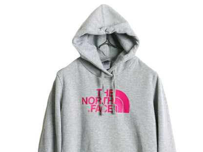 ノースフェイス プリント スウェット フード パーカー レディース S トレーナー The North Face アウトドア プルオーバー 裏起毛 グレー 杢