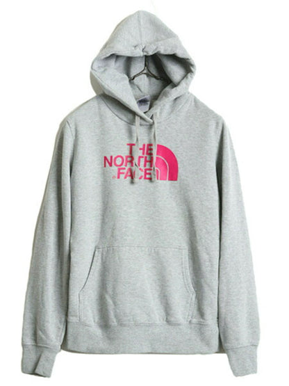 ノースフェイス プリント スウェット フード パーカー レディース S トレーナー The North Face アウトドア プルオーバー 裏起毛 グレー 杢