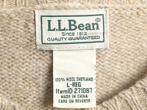 エルエルビーン シェットランド ウール ニット セーター メンズ L 古着 LLBEAN ミドルゲージ LLビーン 無地 ベージュ 薄手 クルーネック