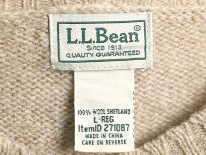 エルエルビーン シェットランド ウール ニット セーター メンズ L 古着 LLBEAN ミドルゲージ LLビーン 無地 ベージュ 薄手 クルーネック