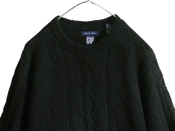 手編み 90s OLD GAP ケーブル ハンド ニット セーター レディース S / 90年代 オールド ギャップ ウール ハンドメイド フィッシャーマン 黒
