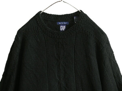 手編み 90s OLD GAP ケーブル ハンド ニット セーター レディース S / 90年代 オールド ギャップ ウール ハンドメイド フィッシャーマン 黒