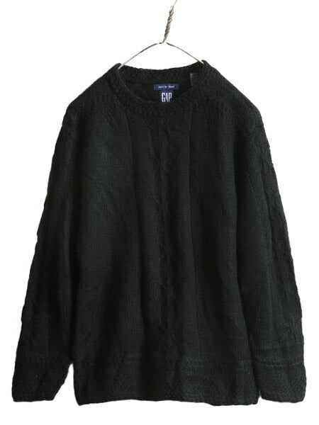 手編み 90s OLD GAP ケーブル ハンド ニット セーター レディース S / 90年代 オールド ギャップ ウール ハンドメイド フィッシャーマン 黒