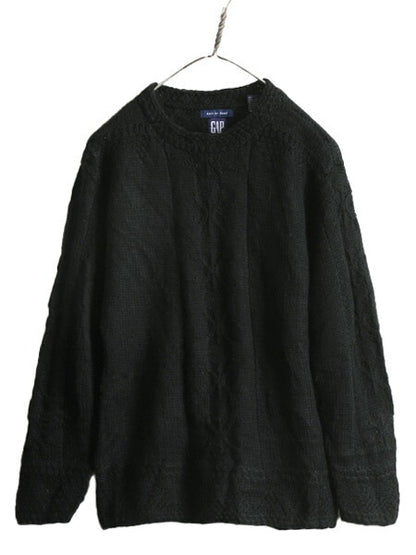 手編み 90s OLD GAP ケーブル ハンド ニット セーター レディース S / 90年代 オールド ギャップ ウール ハンドメイド フィッシャーマン 黒