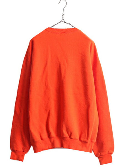 90s ラッセル カレッジ 刺繍 スウェット メンズ XL 小さめ L 程/ 古着 90年代 オールド RUSSELL トレーナー 裏起毛 スエット 前V オレンジ