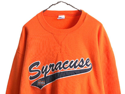 90s ラッセル カレッジ 刺繍 スウェット メンズ XL 小さめ L 程/ 古着 90年代 オールド RUSSELL トレーナー 裏起毛 スエット 前V オレンジ