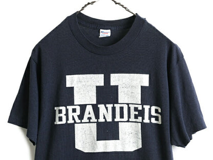 80s USA製 ■ チャンピオン カレッジ プリント 半袖 Tシャツ L 小さめ メンズ S M 程 古着 Champion 80年代 ビンテージ トリコタグ 紺 濃紺