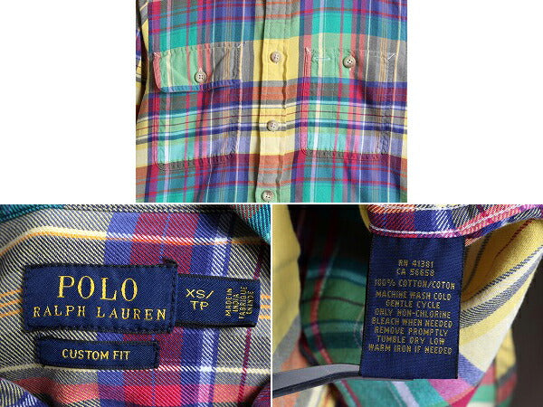 ■ ラルフローレン マドラス チェック 長袖 シャツ レディース XS / 古着 ポロ カスタムフィット POLO ポケット付き コットン ガチャポケ