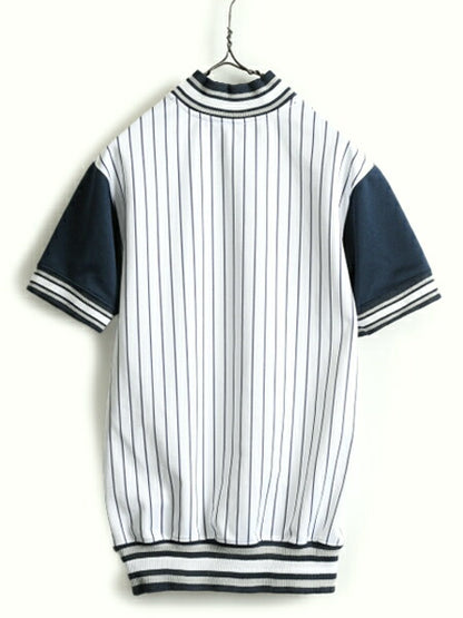 ■ MLB オフィシャル Stitches ヤンキース プルオーバー 半袖 ベースボール シャツ キッズ XL メンズ S 程 半袖シャツ 大リーグ 野球 紺 白
