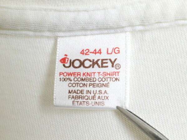 80s 90s USA製 ■ JOCKEY Vネック 無地 半袖 Tシャツ ( L メンズ 小さめ M ) 古着 80年代 90年代 ジョッキー シングルステッチ ホワイト 白