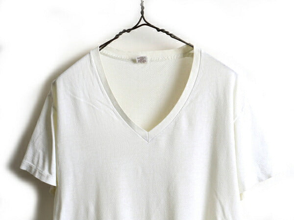 80s 90s USA製 ■ JOCKEY Vネック 無地 半袖 Tシャツ ( L メンズ 小さめ M ) 古着 80年代 90年代 ジョッキー シングルステッチ ホワイト 白