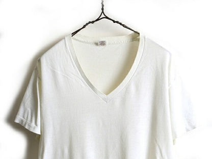 80s 90s USA製 ■ JOCKEY Vネック 無地 半袖 Tシャツ ( L メンズ 小さめ M ) 古着 80年代 90年代 ジョッキー シングルステッチ ホワイト 白