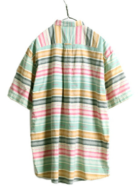 90s 大きいサイズ XL ■ オービス ネイティブ ボーダー コットン 半袖 シャツ メンズ / 90年代 オールド ORVIS 半袖シャツ 総柄 アウトドア
