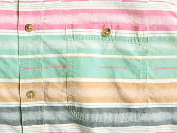 90s 大きいサイズ XL ■ オービス ネイティブ ボーダー コットン 半袖 シャツ メンズ / 90年代 オールド ORVIS 半袖シャツ 総柄 アウトドア