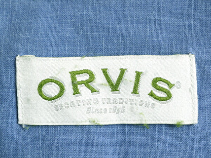 90s ■ オービス ポケット付き ヘンプ 混 半袖 シャツ メンズ M / 古着 90年代 オールド ORVIS 半袖シャツ 無地 テンセル シンプル ブルー