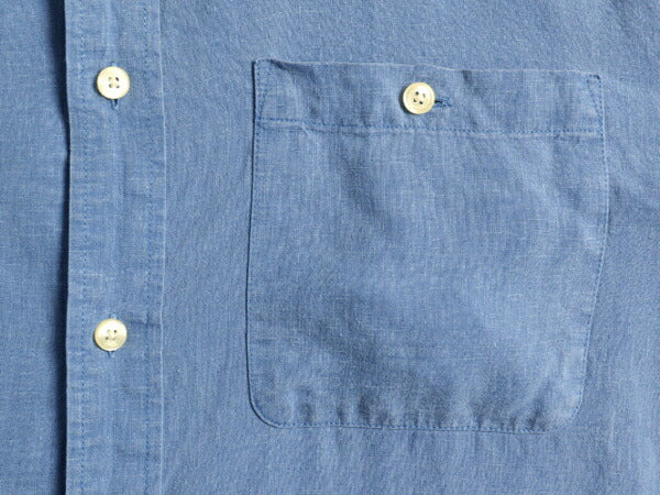 90s ■ オービス ポケット付き ヘンプ 混 半袖 シャツ メンズ M / 古着 90年代 オールド ORVIS 半袖シャツ 無地 テンセル シンプル ブルー