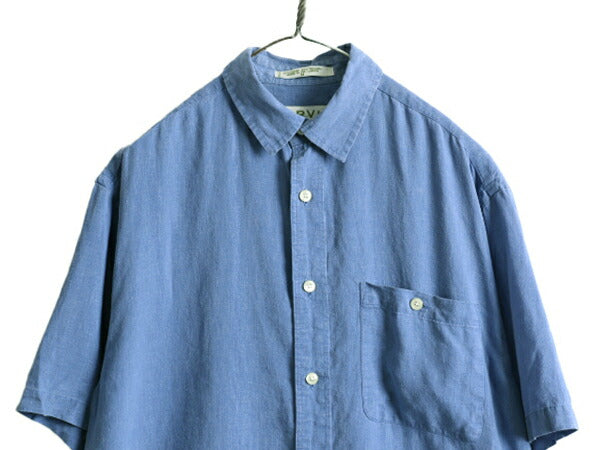 90s ■ オービス ポケット付き ヘンプ 混 半袖 シャツ メンズ M / 古着 90年代 オールド ORVIS 半袖シャツ 無地 テンセル シンプル ブルー
