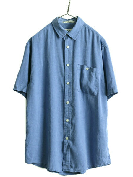 90s ■ オービス ポケット付き ヘンプ 混 半袖 シャツ メンズ M / 古着 90年代 オールド ORVIS 半袖シャツ 無地 テンセル シンプル ブルー
