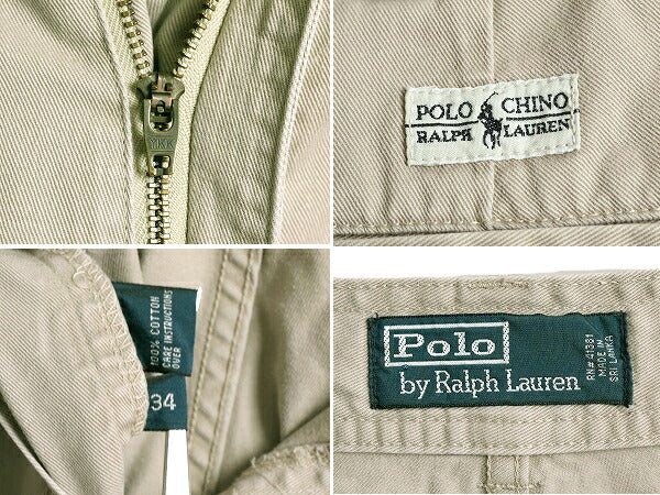 90s ポロ ラルフローレン カーゴ ショートパンツ メンズ 34 / 古着 POLO ショーツ 90年代 オールド コットン チノ 短パン 6ポケット カーキ