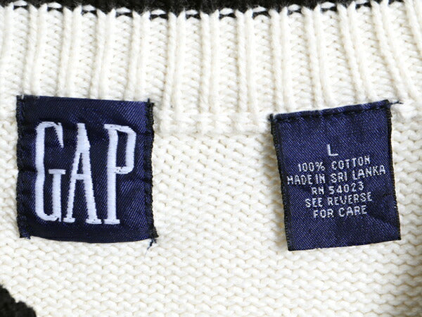 90s ■ OLD GAP ノルディック チェック コットン ニット セーター ( レディース L ) 90年代 オールド ギャップ 2トーン モノトーン 旧タグ