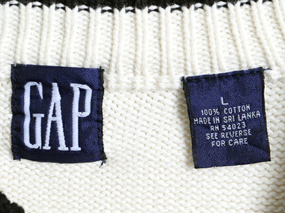 90s ■ OLD GAP ノルディック チェック コットン ニット セーター ( レディース L ) 90年代 オールド ギャップ 2トーン モノトーン 旧タグ