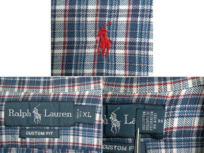 ラルフローレン チェック ボタンダウン シャツ メンズ XL 古着 ポロ 長袖シャツ ワンポイント ポニー刺繍 カスタムフィット 大きいサイズ