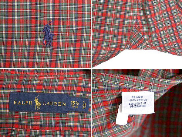 ラルフローレン チェック ボタンダウン シャツ メンズ M 程/ 古着 POLO コットン 長袖シャツ ポロ ワンポイント ポニー刺繍 薄手 マチ付き