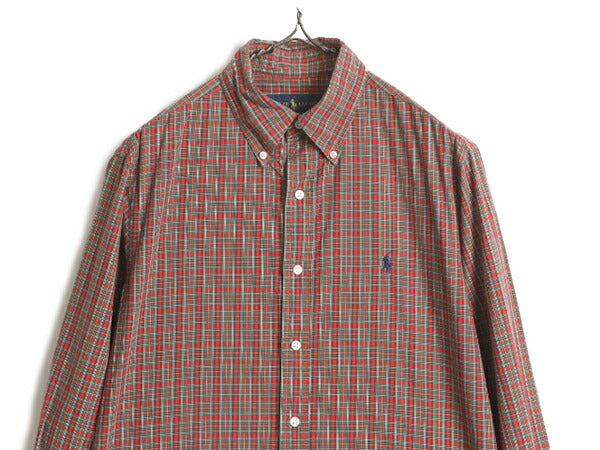 ラルフローレン チェック ボタンダウン シャツ メンズ M 程/ 古着 POLO コットン 長袖シャツ ポロ ワンポイント ポニー刺繍 薄手 マチ付き