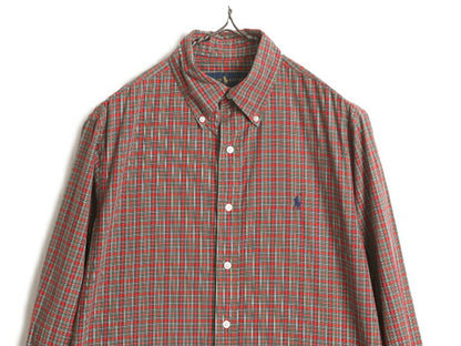 ラルフローレン チェック ボタンダウン シャツ メンズ M 程/ 古着 POLO コットン 長袖シャツ ポロ ワンポイント ポニー刺繍 薄手 マチ付き