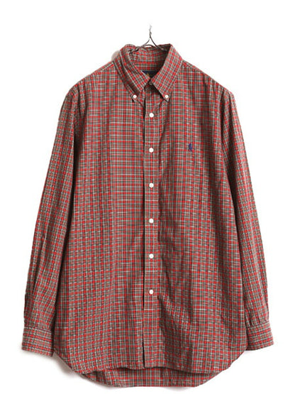 ラルフローレン チェック ボタンダウン シャツ メンズ M 程/ 古着 POLO コットン 長袖シャツ ポロ ワンポイント ポニー刺繍 薄手 マチ付き
