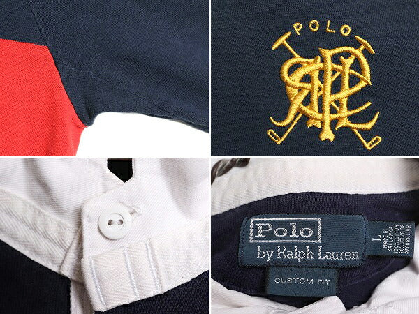 ポロ ラルフローレン 長袖 ラガーシャツ メンズ L / 古着 POLO 長袖シャツ ラグビー ヘビーウェイト マルチカラー ボーダー ワンポイント