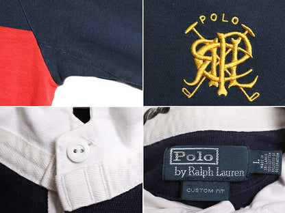 ポロ ラルフローレン 長袖 ラガーシャツ メンズ L / 古着 POLO 長袖シャツ ラグビー ヘビーウェイト マルチカラー ボーダー ワンポイント