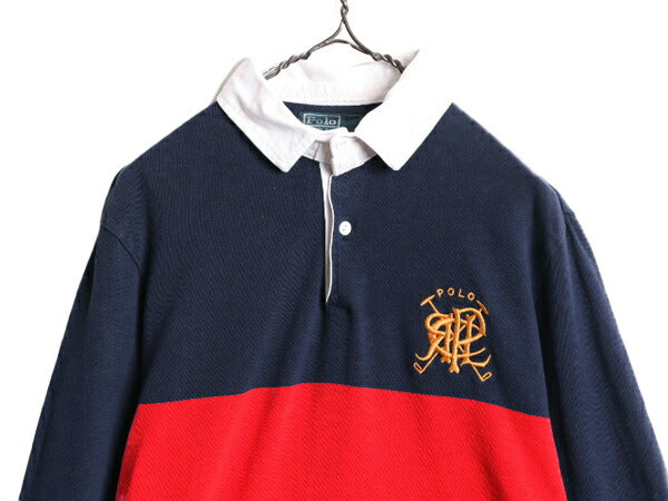 ポロ ラルフローレン 長袖 ラガーシャツ メンズ L / 古着 POLO 長袖シャツ ラグビー ヘビーウェイト マルチカラー ボーダー ワンポイント