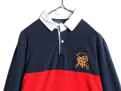 ポロ ラルフローレン 長袖 ラガーシャツ メンズ L / 古着 POLO 長袖シャツ ラグビー ヘビーウェイト マルチカラー ボーダー ワンポイント