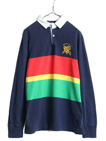 ポロ ラルフローレン 長袖 ラガーシャツ メンズ L / 古着 POLO 長袖シャツ ラグビー ヘビーウェイト マルチカラー ボーダー ワンポイント