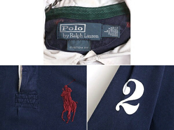 ビッグポニー ポロ ラルフローレン 長袖 ラガーシャツ メンズ L 古着 POLO 長袖シャツ ラグビー ヘビーウェイト 紺 ナンバリング ネイビー