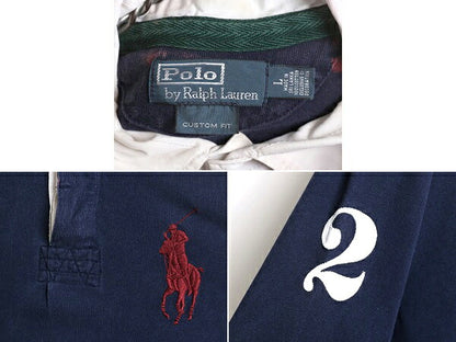 ビッグポニー ポロ ラルフローレン 長袖 ラガーシャツ メンズ L 古着 POLO 長袖シャツ ラグビー ヘビーウェイト 紺 ナンバリング ネイビー