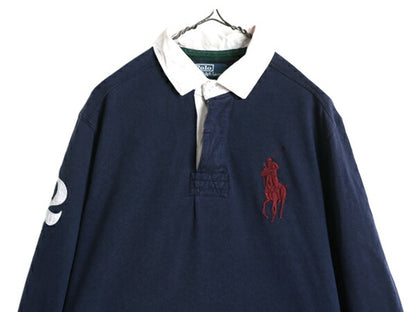 ビッグポニー ポロ ラルフローレン 長袖 ラガーシャツ メンズ L 古着 POLO 長袖シャツ ラグビー ヘビーウェイト 紺 ナンバリング ネイビー