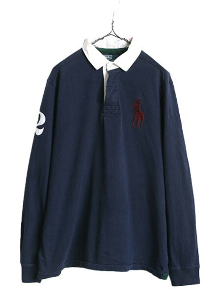 ビッグポニー ポロ ラルフローレン 長袖 ラガーシャツ メンズ L 古着 POLO 長袖シャツ ラグビー ヘビーウェイト 紺 ナンバリング ネイビー